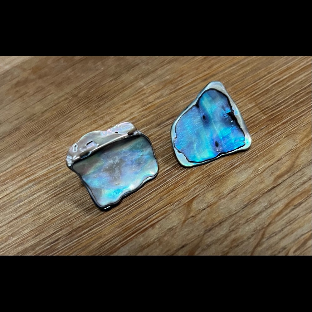 Earrings clip on vintage abalone shell silver tone